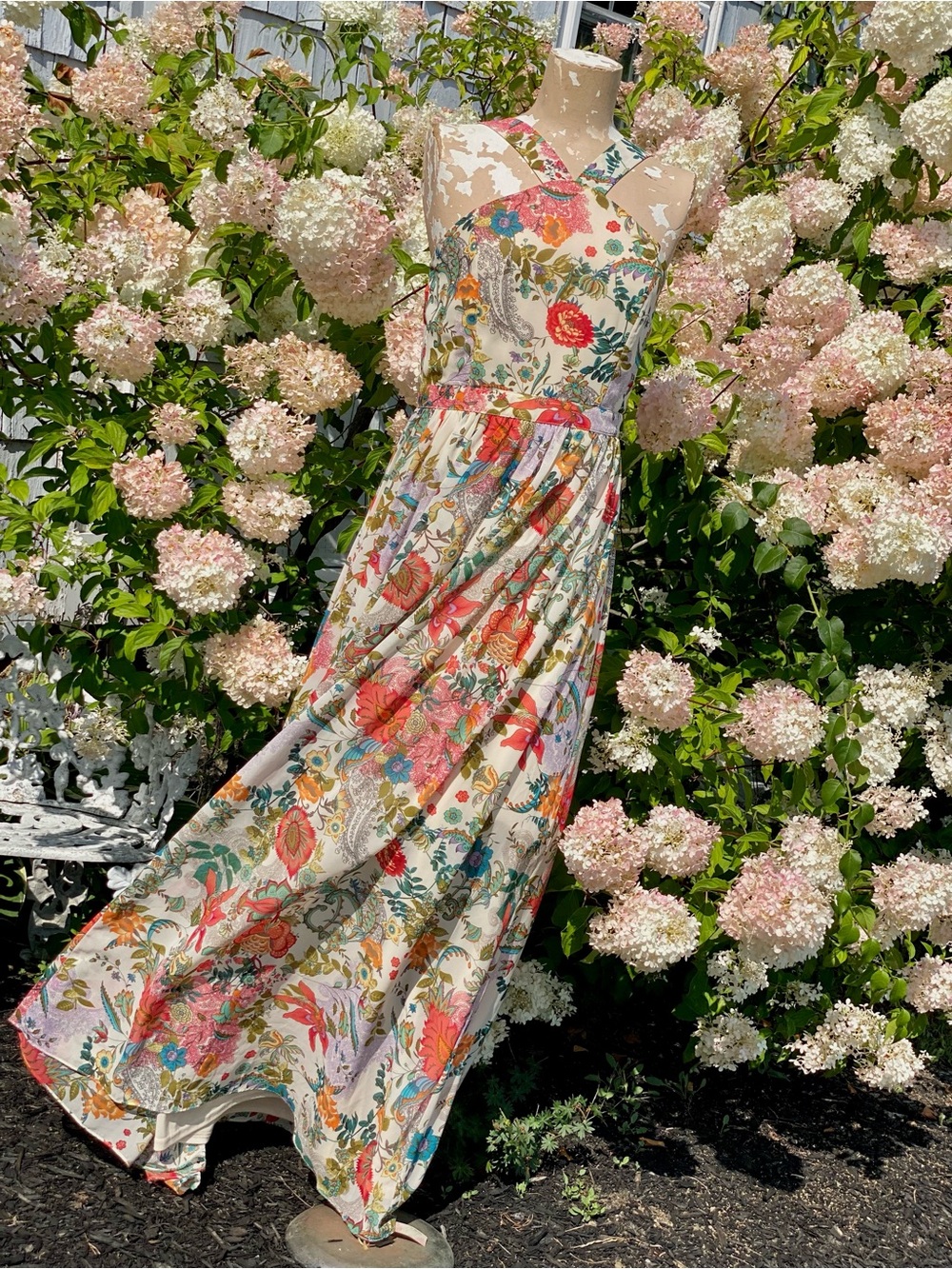 Lulu’s Floral Halter Maxi Dress in Cream and Multicolor